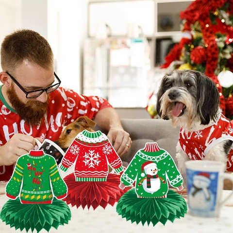Centros De Mesa De Panal De Navidad Decoraciones De Escritorio Ugly Sweater Party Adornos De Papel Mesa De Fiesta