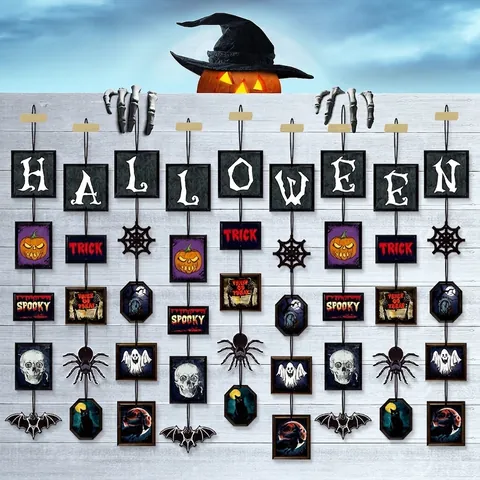 Halloween Hanging Ornaments Paper Banner Pumpkin Skull Bat Spider Ghost Haunted House Party Home Decoration Props