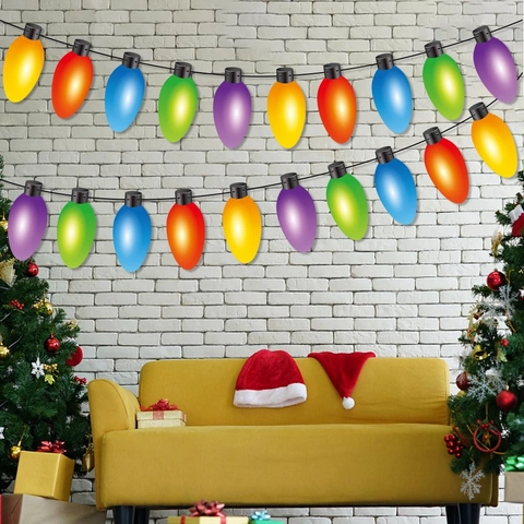 Ghirlanda Di Carta Lampadina Di Natale Bandiera Colorata Cartone Per Decorazione Festa Casa Camino Soffitto Parete Accessorio