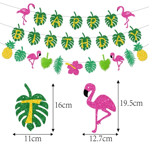 Happy Birthday Banner Glitzer Papier Flamingo Ananas Tropische Blätter Sommer Strand Hawaii Luau Party Dekoration