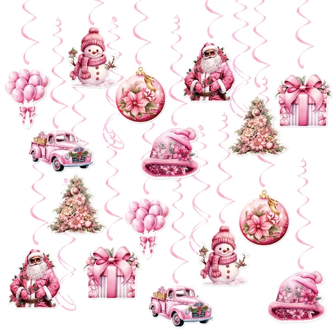Rosa Weihnachten Hängende Wirbel Dekorationen Karton Und Kunststoff Deckenornamente Für Feiertagsparty Weihnachtsmann Schneemann