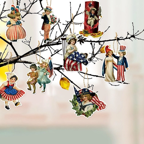 Etichette In Carta Appese Vintage Giorno Dell'Indipendenza Ornamenti Patriottici Rosso Bianco Blu Stile Americano Fai Da Te