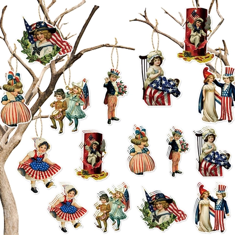 Etichette In Carta Appese Vintage Giorno Dell'Indipendenza Ornamenti Patriottici Rosso Bianco Blu Stile Americano Fai Da Te