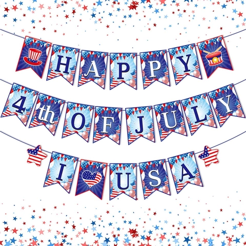 Striscione Giorno Dell'Indipendenza 4 Luglio Ghirlanda Carta Patriottico Rosso Bianco Blu USA Decorazione Festa