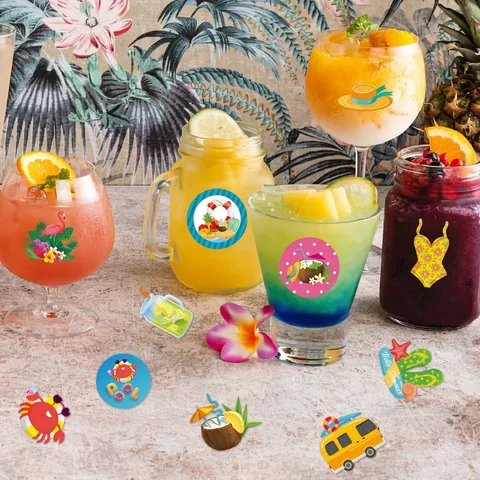 Pegatinas De Fiesta De Verano De Hawái Flamenco De Playa Tropical Palmera Decoración Adhesiva Para Sobre De Regalo Taza