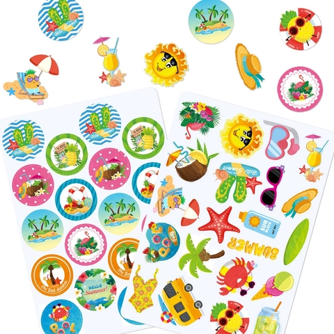 Pegatinas De Fiesta De Verano De Hawái Flamenco De Playa Tropical Palmera Decoración Adhesiva Para Sobre De Regalo Taza