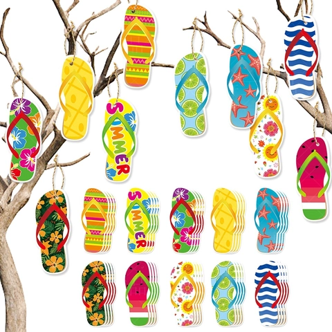 Ornamenti Appesi Infradito Cartone Doppia Faccia Decorazioni Festa Spiaggia Hawaii Estate Motivo Frutta Tropicale Colorata