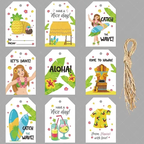 Hawaii Tropical Gift Tags Paper Hanging Ornaments Beach Party Decoration Aloha Theme With Twine