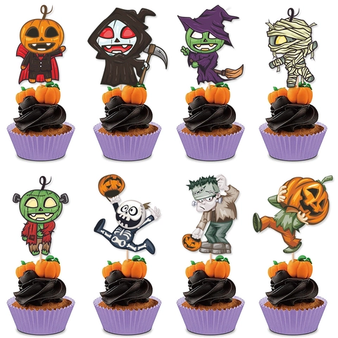 Halloween Cupcake Toppers Paper Cartoon Ghost Unicorn Animal DIY Dessert Decoration Party Favors