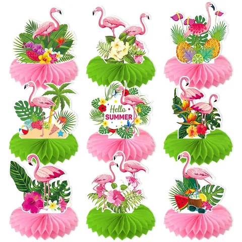 Flamingo Honeycomb Centerpieces Paper Table Decorations Tropical Hawaii Summer Luau Party Supplies Pineapple Palm Leaf Decor