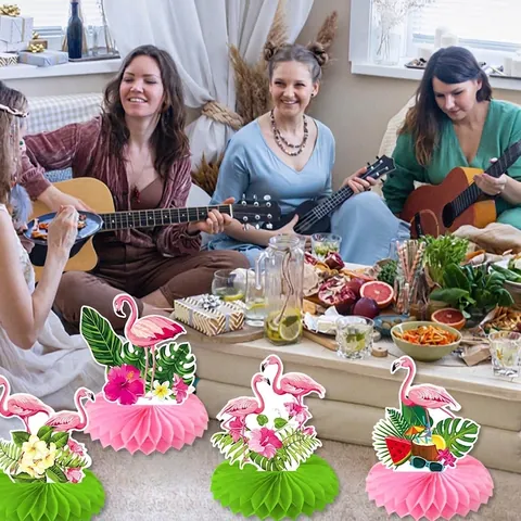 Flamingo Honeycomb Centerpieces Paper Table Decorations Tropical Hawaii Summer Luau Party Supplies Pineapple Palm Leaf Decor