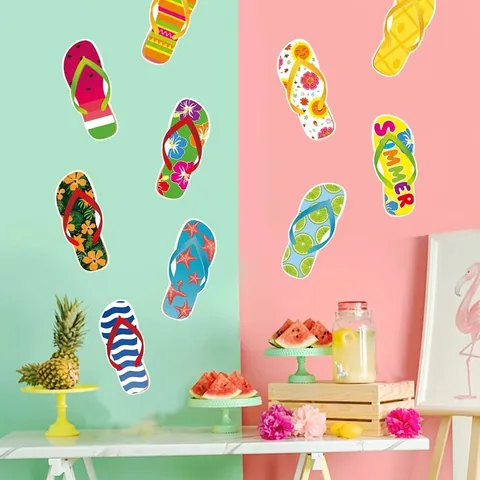 Sommer Flip Flop Ausschnitte Aus Karton Wandaufkleber Hawaii Tropische Party Dekorationen Für Pool Strand Thema Geburtstag Bunt