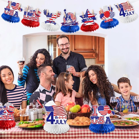Independence Day Honeycomb Centerpiece Table Decorations Fourth Of July Party Desktop Paper Ornaments Red White Blue Patriotic Symbols