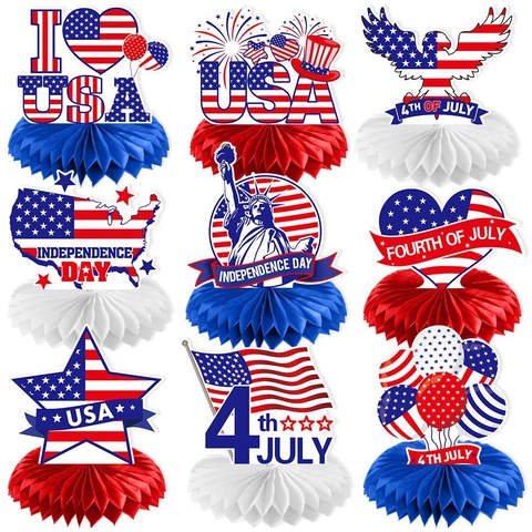 Independence Day Honeycomb Centerpiece Table Decorations Fourth Of July Party Desktop Paper Ornaments Red White Blue Patriotic Symbols