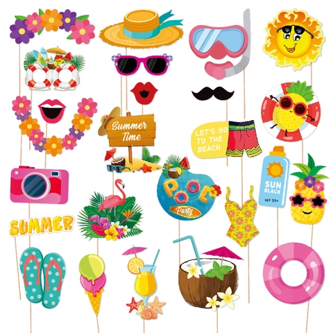 Hawaii Party Fotorequisiten Tropisch Sommer Strand Pool Thema Papier Handgehalten Flamingos Ananas Dekorationen