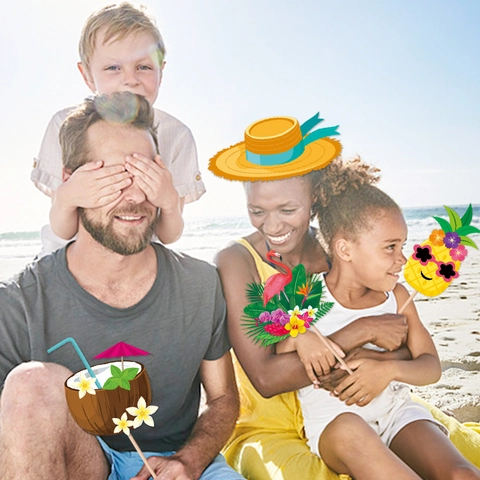 Hawaii Party Fotorequisiten Tropisch Sommer Strand Pool Thema Papier Handgehalten Flamingos Ananas Dekorationen