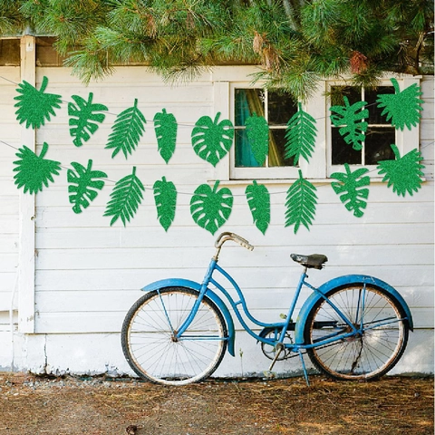 Tropische Blätter Banner Wirbel Hängedekoration Hawaii Sommer Strandparty Glitzer Grün Monstera Palme Blatt Ornamente