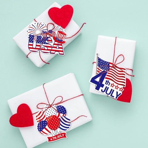 Ornamenti Appesi Patriottici Del Giorno Dell'Indipendenza Cartone Doppia Faccia Rosso Bianco Blu Stelle Aquila Cuore Festa