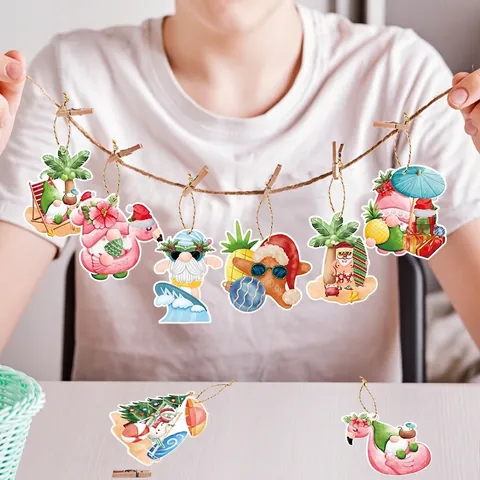 Tropischer Sommer Weihnachten Zwerge Hängedekoration Karton Juli Weihnachtsfeier Ornamente Surfbrett Flamingo Strand Dekor