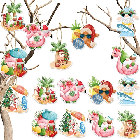 Tropischer Sommer Weihnachten Zwerge Hängedekoration Karton Juli Weihnachtsfeier Ornamente Surfbrett Flamingo Strand Dekor