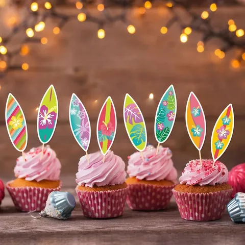 Surfbrett Cupcake Topper Hawaii Tropisches Thema Party Kuchen Dekoration Sommer Strand Geburtstag Karton Bambus Picks