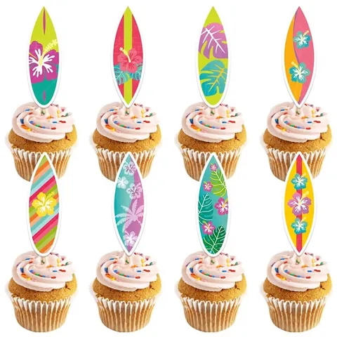 Surfbrett Cupcake Topper Hawaii Tropisches Thema Party Kuchen Dekoration Sommer Strand Geburtstag Karton Bambus Picks
