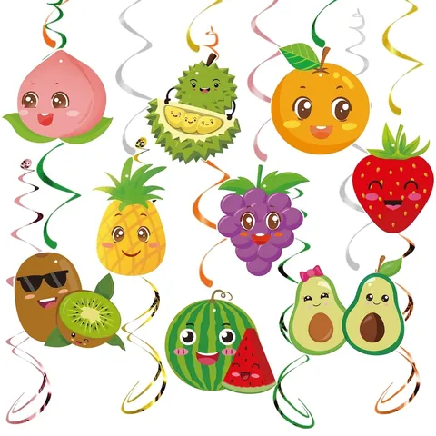 Fruit Party Hanging Swirl Decorations Cardboard PVC Spiral Cartoon Fruit Birthday Decor For Kids