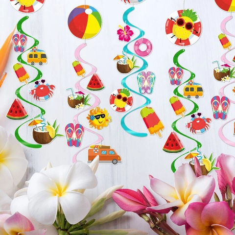 Sommer Hawaii Party Hängende Wirbel Dekorationen Tropischen Strand Thema Ananas Krabbe Papier Karton PVC Spiral Streamer
