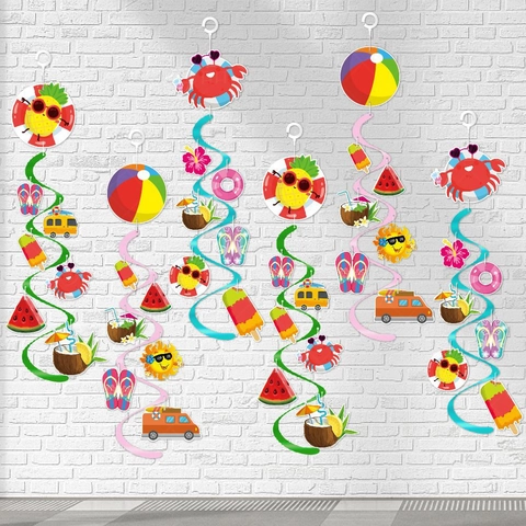 Sommer Hawaii Party Hängende Wirbel Dekorationen Tropischen Strand Thema Ananas Krabbe Papier Karton PVC Spiral Streamer