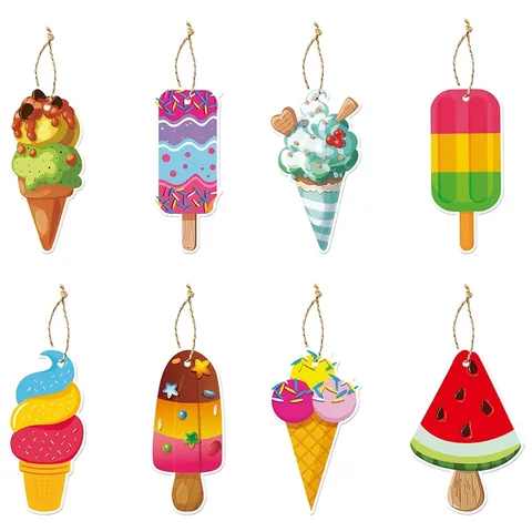 Decorazioni Appese Festa Estate Carta Cartoncino Gelato Ciambella Anguria Hawaii Compleanno Celebrazione Colorato Arredo