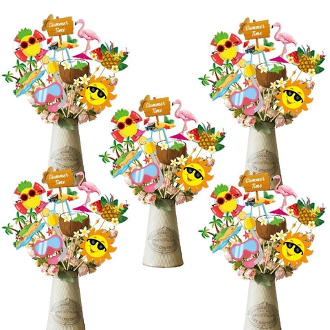 Décorations de Fête Hawaïennes Thème Plage d'Été Accessoires de Photobooth Flamant Rose Ananas Île Tropicale Inserts de Vase pour Anniversaire