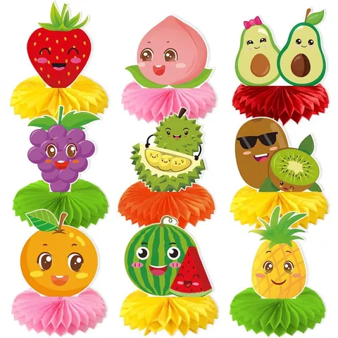 Frucht Waben Tafelaufsatz Sommer Geburtstag Party Dekoration Tischdeko 3D Cartoon Wassermelone Ananas Papier Dekor