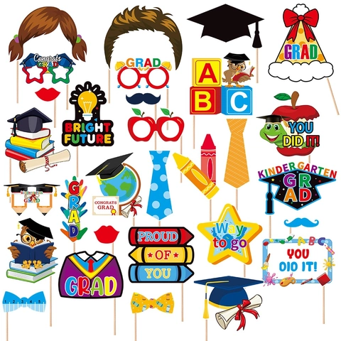 Accessori Foto Laurea Carta Bastoncini Legno DIY Decorazione Asilo Prescolare Cerimonia Festa Per Bambini Studenti