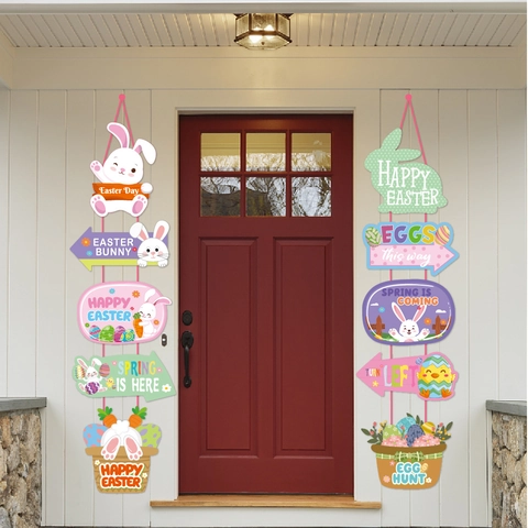 Decorazione Bandiera Porta Di Pasqua In Carta Cartone Cartone Animato Coniglio Uovo Pulcino Segnale Buona Pasqua
