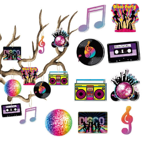 Ornamenti Appesi Per Festa Disco Decorazioni Di Compleanno Tema Musica Cartone Retro Per Festa Rock Vintage Dischi Cassette Radio Note