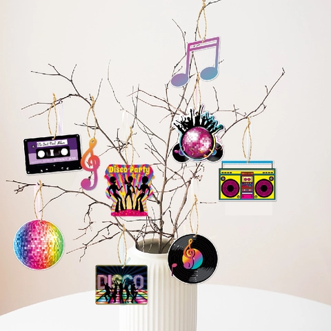 Ornamenti Appesi Per Festa Disco Decorazioni Di Compleanno Tema Musica Cartone Retro Per Festa Rock Vintage Dischi Cassette Radio Note