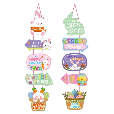 Decorazione Bandiera Porta Di Pasqua In Carta Cartone Cartone Animato Coniglio Uovo Pulcino Segnale Buona Pasqua