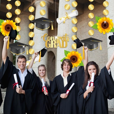 Congrats Grad Hanging Ornaments Graduation Party Decorations Scholar Hat Scroll Sunflower Paper Banner Classroom Backdrop Celebration