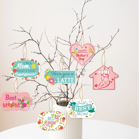 Decorazioni Appese Festa Della Mamma Fiori Cuore Etichette Cartone Corde Juta Ornamenti Regalo Mamma Decor