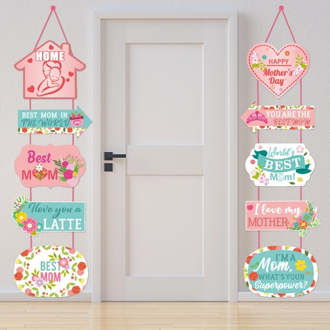 Mothers Day Door Hanging Decorations Floral Heart Design Premium Cardstock Vertical Banners For Home Party Atmosphere