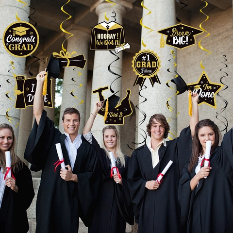 Decorazioni Per Feste Di Laurea Spirali Ornamenti Appesi Carta PVC Tema Congratulazioni Decorazioni Per Soffitto