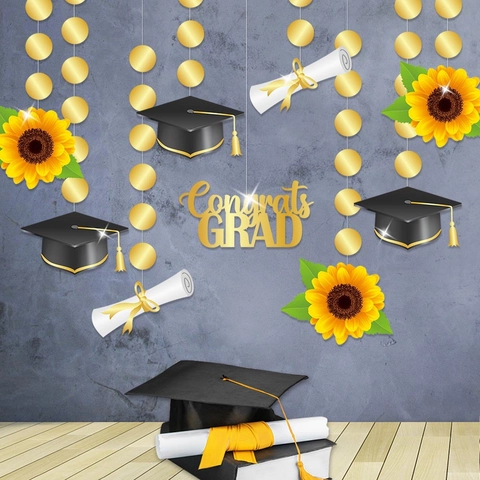 Congrats Grad Hanging Ornaments Graduation Party Decorations Scholar Hat Scroll Sunflower Paper Banner Classroom Backdrop Celebration