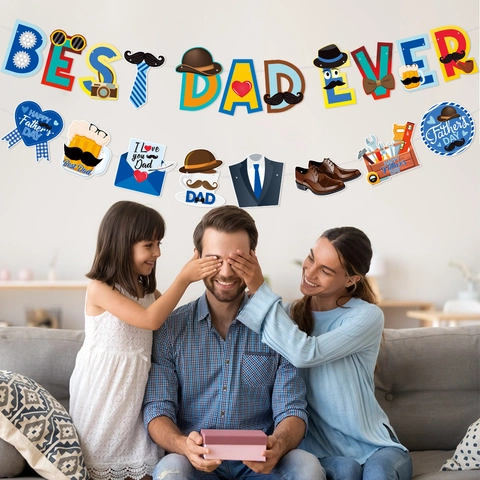 Father Day Party Decoration Best Dad Ever Banner And Hanging Swirls Cardboard PVC Ornaments Home Celebration