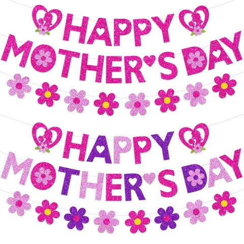 Happy Mother's Day Banner E Ghirlanda Di Fiori In Carta Glitterata Decorazione Per Feste DIY Per Celebrazione Mamma