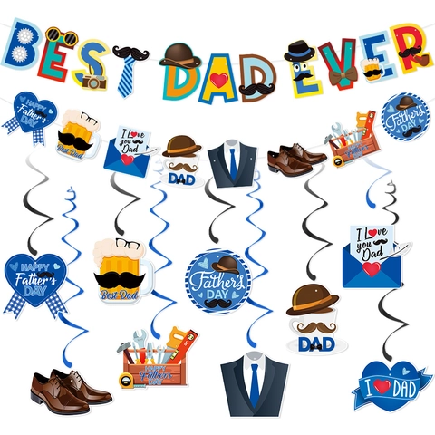 Father Day Party Decoration Best Dad Ever Banner And Hanging Swirls Cardboard PVC Ornaments Home Celebration