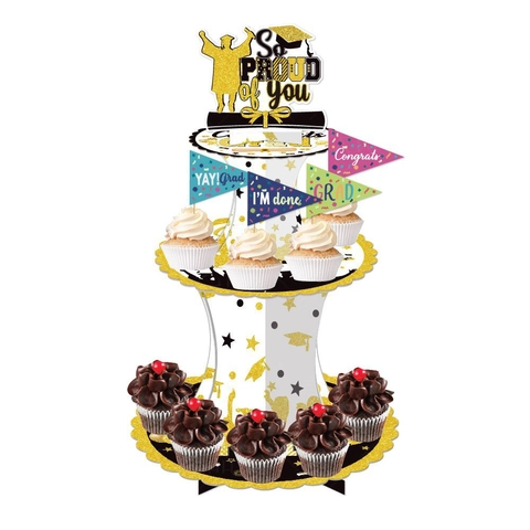 Mehrstöckiger Cupcake-Ständer Papier Karton Abschlussfeier Dekoration Goldfolie Druck Glückwunsch Abschluss Halter Display