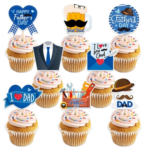 Fathers Day Cake Toppers Paper Cardstock Mustache Beer Mug Suit Tools Decor For Dad Birthday Party