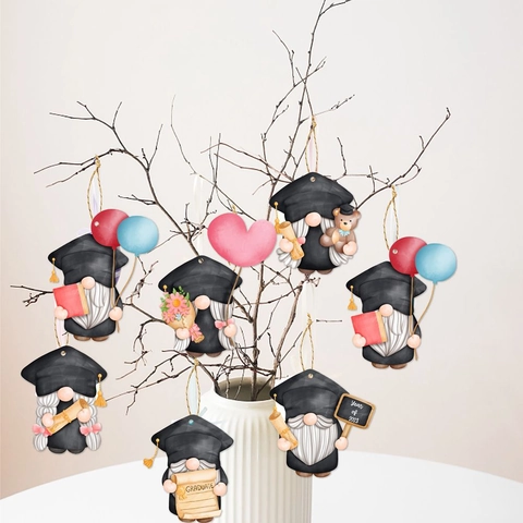 Etichette Appese Gnomo Laurea Ornamenti Decorativi Carta Stampa Su Entrambi I Lati Decorazioni Festa Classe Casa