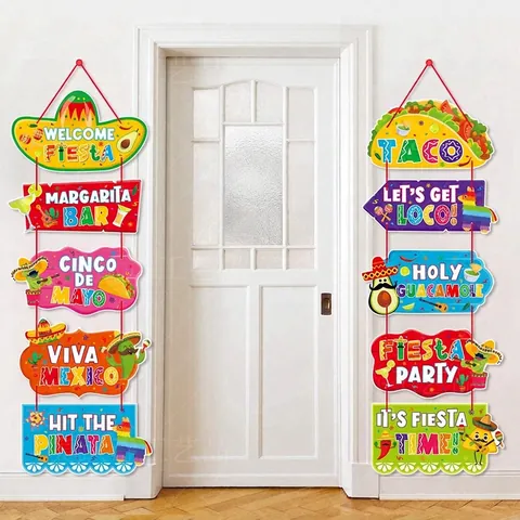 Bannière De Porte Fête Mexicaine Carton Cinco De Mayo Signe Porche Taco Sombrero Cactus Pinata Décoration Bienvenue