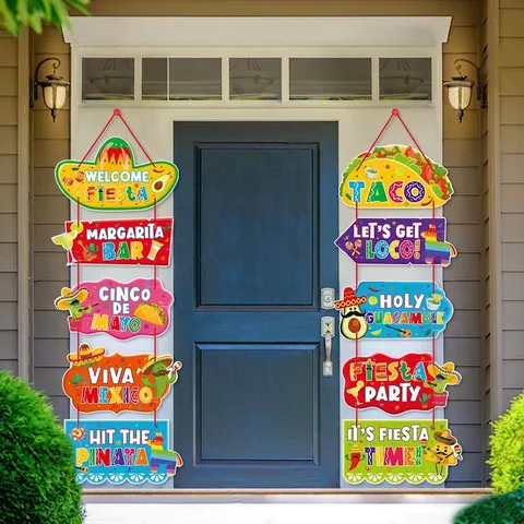 Bannière De Porte Fête Mexicaine Carton Cinco De Mayo Signe Porche Taco Sombrero Cactus Pinata Décoration Bienvenue